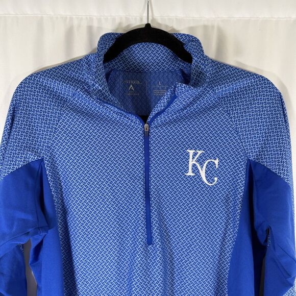 Kansas City Royals Sweater Women's Large Blue 1/4 Zip Long Sleeve Antigua - Picture 2 of 11